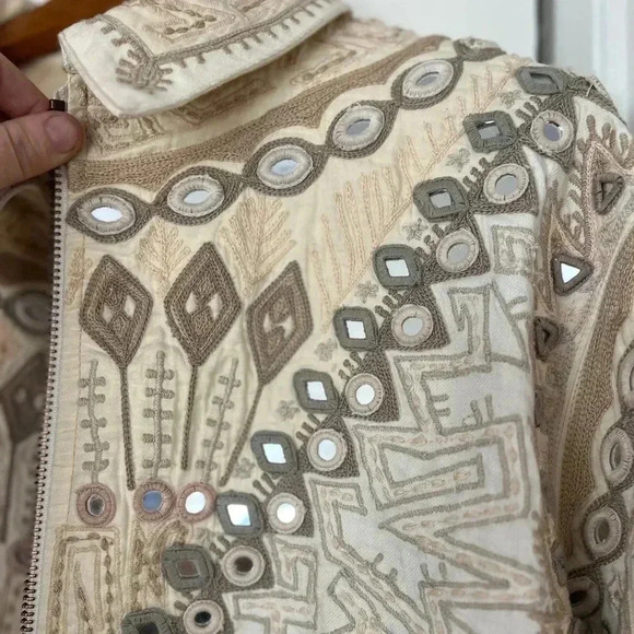 We The Free Embroidered Jacket - Boho Beaded Cotton Zip-Up - size Large - Picture 10 of 14